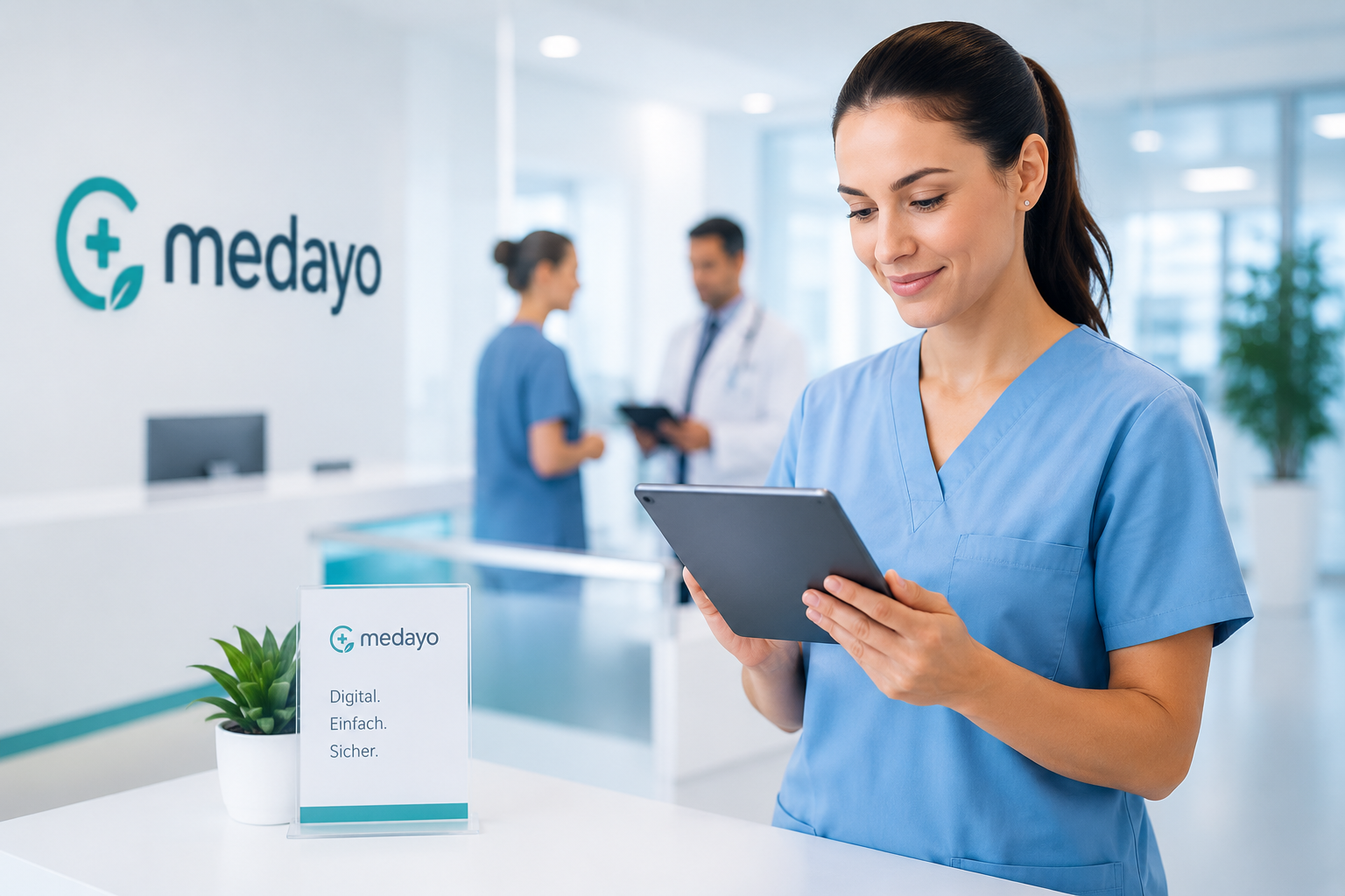 Patient nutzt Tablet